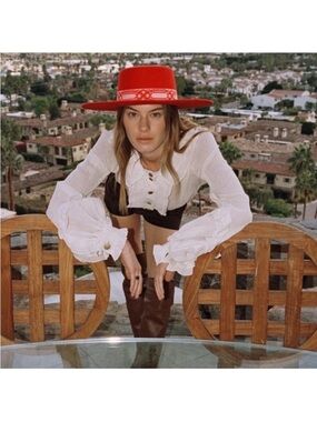 lack of color the sierra ruby red wide brim wool boater sun hat size medium 57cm